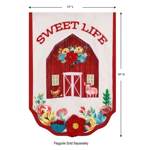 🦋 New Pioneer Woman Sweet Life Delaney Polyester Barn Flag and Teal Flagpole - Picture 4 of 11